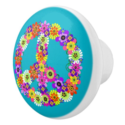 Floral voor vredesgebarentaal op Turquoise Keramische Knop (Rechts)