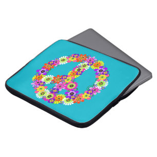Floral voor vredesgebarentaal op Turquoise Laptop Sleeve