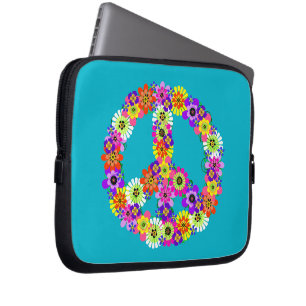 Floral voor vredesgebarentaal op Turquoise Laptop Sleeve