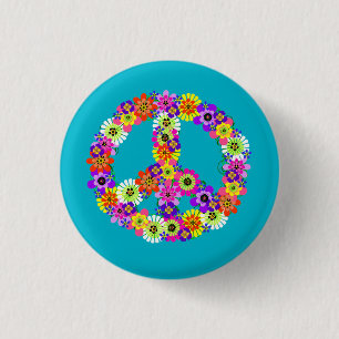 Floral voor vredesgebarentaal op Turquoise Ronde Button 3,2 Cm