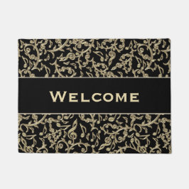 Floral voor zwarte en goudMuzieknoten Deurmat