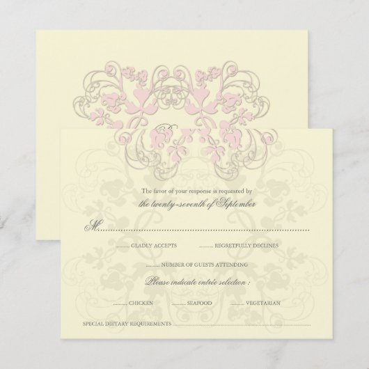 Floral Vourish Baby Roze RSVP-kaart RSVP Kaartje (Voorkant / Achterkant)