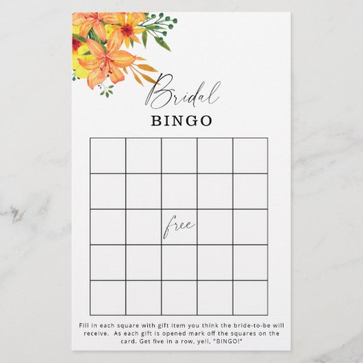 Floral vrijgezellenfeest bingo (Voorkant)