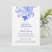 Floral Vrijgezellenfeest Blauwe en witte Waterverf Kaart (Staand voorkant)