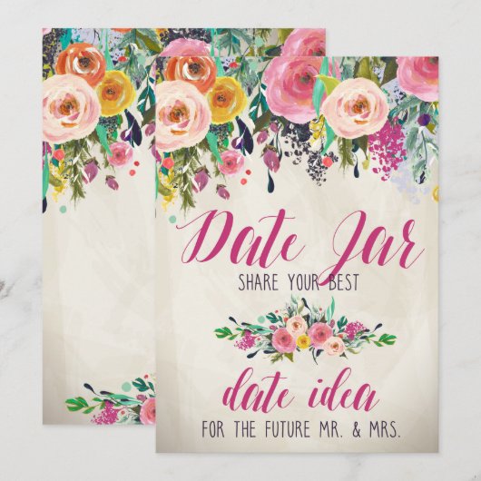 Floral Vrijgezellenfeest Date Jar Kaart (Voorkant / Achterkant)