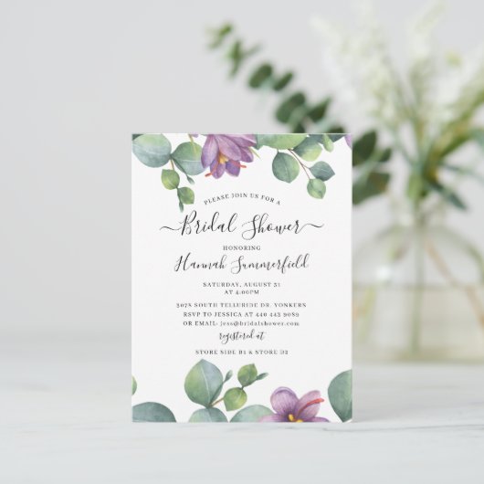 Floral Vrijgezellenfeest Eucalyptus Greenery Uitnodiging Briefkaart (Staand voorkant)