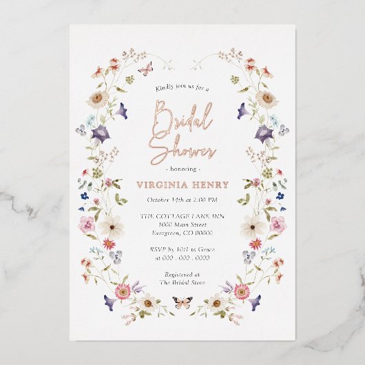 Floral Vrijgezellenfeest Folie Uitnodiging (Voorkant)