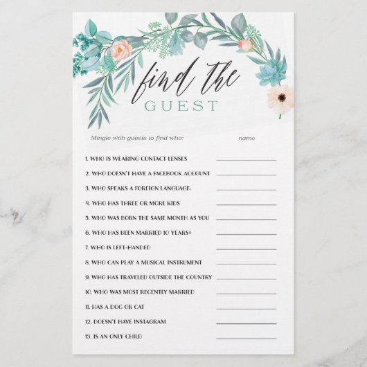 Floral Vrijgezellenfeest Game Zoek de gast (Voorkant)