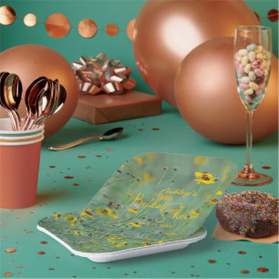 Floral Vrijgezellenfeest Geel Wilde Bloem Foto Papieren Bordje