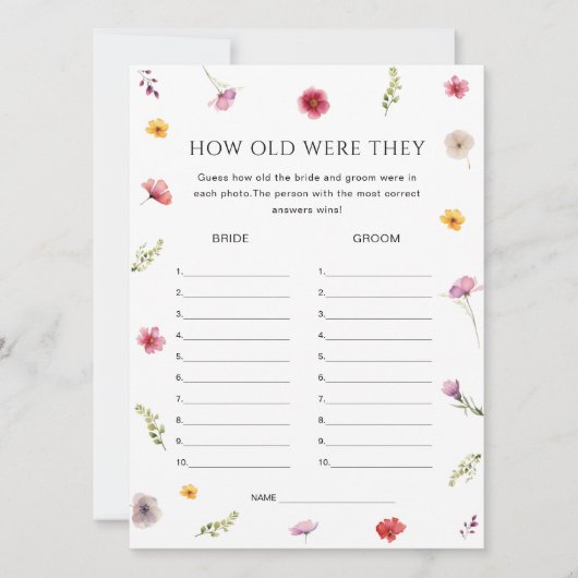 Floral Vrijgezellenfeest Guess Leeftijd Spel Kaart (Voorkant)