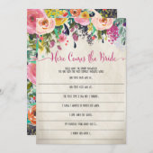 Floral Vrijgezellenfeest Hier komt het bruidspel Kaart (Voorkant / Achterkant)
