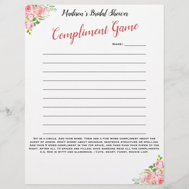 Floral Vrijgezellenfeest Icebreaker 💕 5 woord ple (Voorkant)