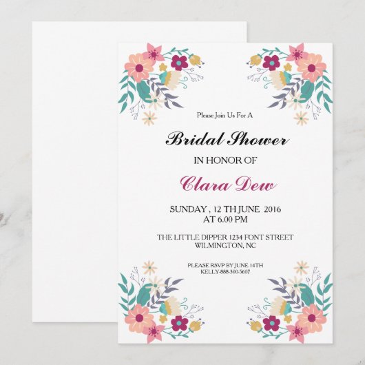 Floral Vrijgezellenfeest Invitaton Kaart (Voorkant / Achterkant)