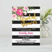 Floral Vrijgezellenfeest met zwarte en witte strep Kaart (Staand voorkant)