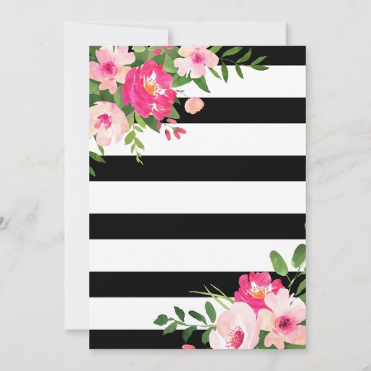 Floral Vrijgezellenfeest met zwarte en witte strep Kaart (Achterkant)