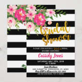 Floral Vrijgezellenfeest met zwarte en witte strep Kaart (Voorkant / Achterkant)