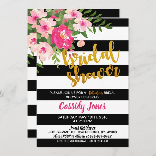 Floral Vrijgezellenfeest met zwarte en witte strep Kaart (Voorkant / Achterkant)