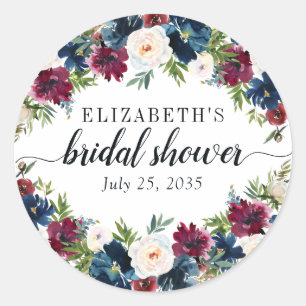 Floral Vrijgezellenfeest Navy Blue Bourgondië Wate Ronde Sticker