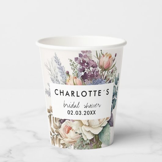 Floral Vrijgezellenfeest Papieren Bekers (Achterkant)
