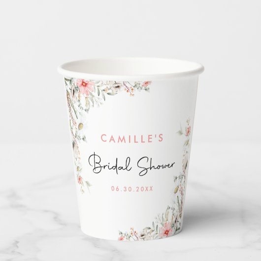 Floral Vrijgezellenfeest Papieren Bekers (Achterkant)