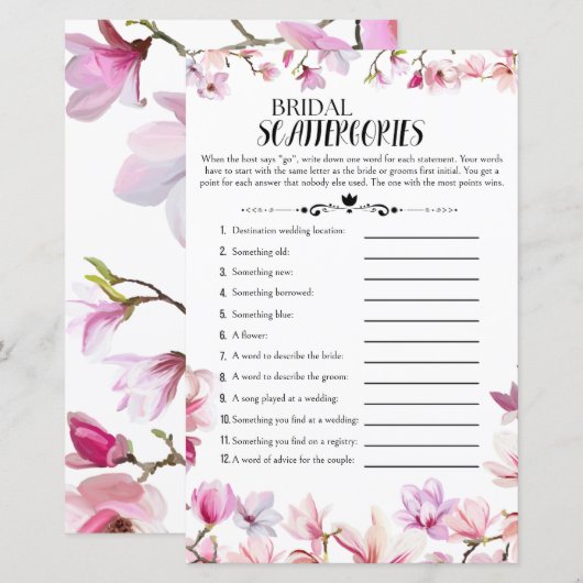 Floral Vrijgezellenfeest Scattergories Game (Voorkant / Achterkant)