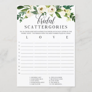 Floral Vrijgezellenfeest Scattergories Game Kaart