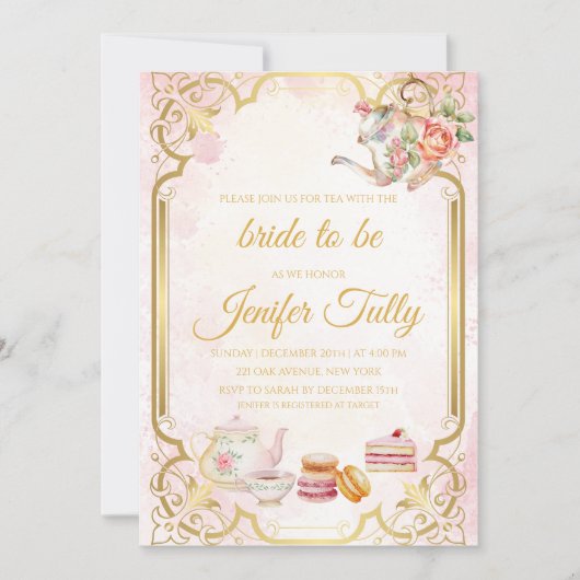 Floral Vrijgezellenfeest Tea Party Invitation Kaart (Voorkant)