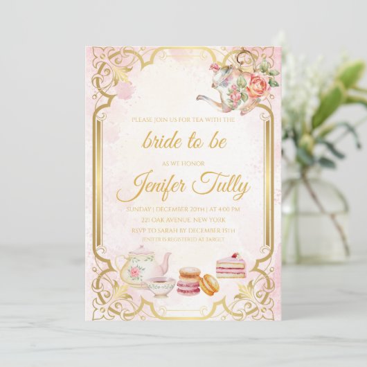 Floral Vrijgezellenfeest Tea Party Invitation Kaart (Staand voorkant)