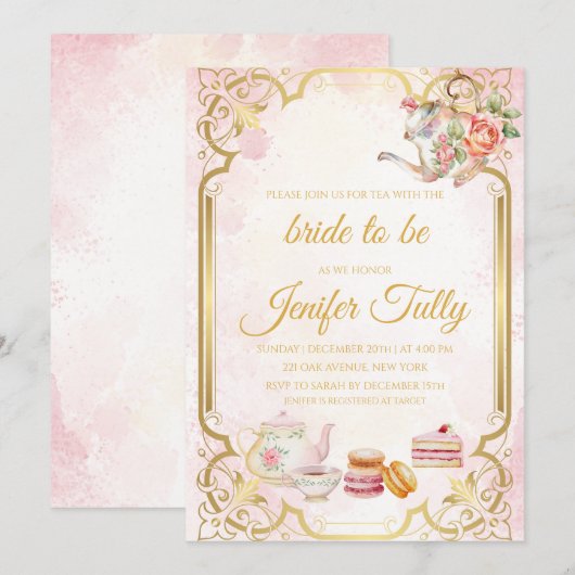 Floral Vrijgezellenfeest Tea Party Invitation Kaart (Voorkant / Achterkant)