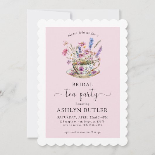 Floral Vrijgezellenfeest Tea Party Invitation Kaart (Voorkant)