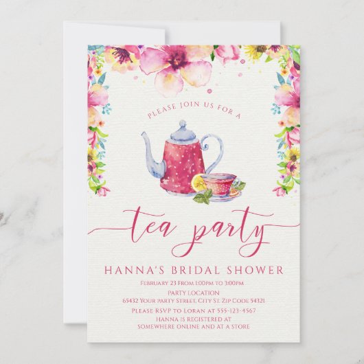 Floral Vrijgezellenfeest Tea Party Kaart (Voorkant)