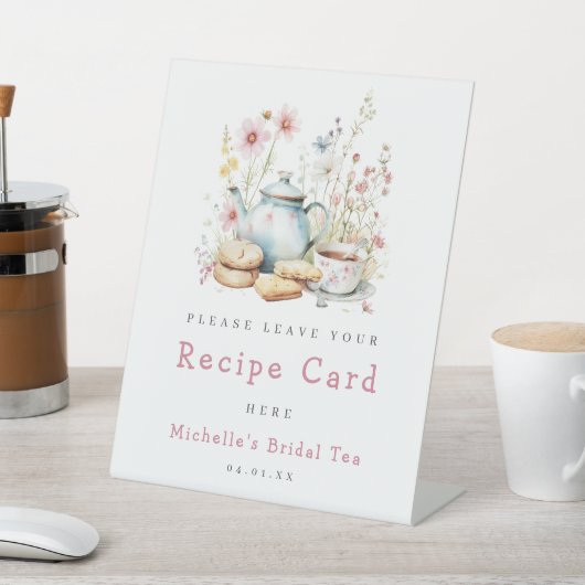 Floral Vrijgezellenfeest Tea Party Recept Kaart Reclamebord Met Voetstuk (Insitu)