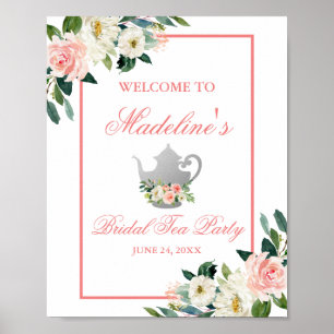 Floral Vrijgezellenfeest Tea Party Roze Zilver Wel Poster