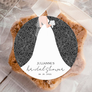 Floral Vrijgezellenfeest Trouwjurk Zwart Ronde Sticker