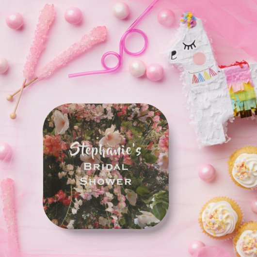 Floral Vrijgezellenfeest Veel bloemen, naam. Papieren Bordje (Feest)