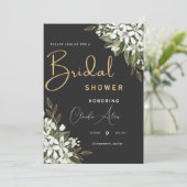 Floral Vrijgezellenfeest voor zwarte en gouden Wat Save The Date (Staand voorkant)