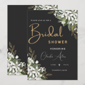 Floral Vrijgezellenfeest voor zwarte en gouden Wat Save The Date (Voorkant / Achterkant)