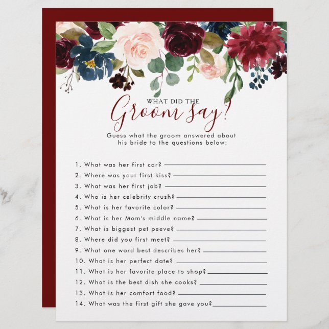 Floral Vrijgezellenfeest Wat heeft de Groom gezegd (Voorkant / Achterkant)