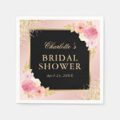 Floral Vrijgezellenfeest Waterverf zwart-roze Servet (Voorkant)