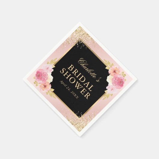 Floral Vrijgezellenfeest Waterverf zwart-roze Servet (Hoek)