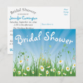 Floral Vrijgezellenfeest White Daisy Blue Invitati Uitnodiging Briefkaart (Voorkant / Achterkant)