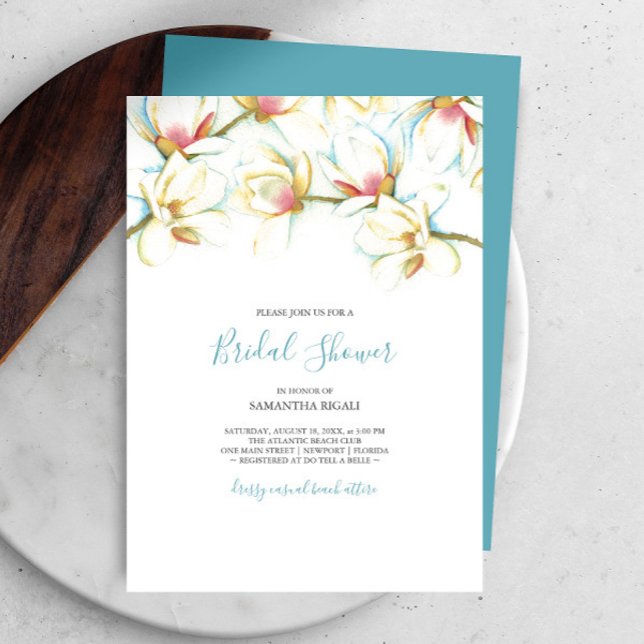 Floral Vrijgezellenfeest White Magnolia Waterverf (Bridal shower invitations watercolor white magnolia flowers art by Victoria Grigaliunas DoTellABelle)