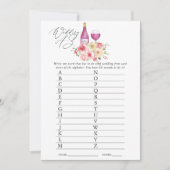 Floral Vrijgezellenfeest Wine Tasting A-Z Game Kaart (Voorkant)