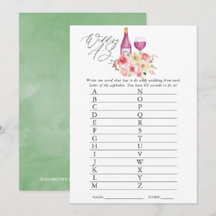 Floral Vrijgezellenfeest Wine Tasting A-Z Game Kaart