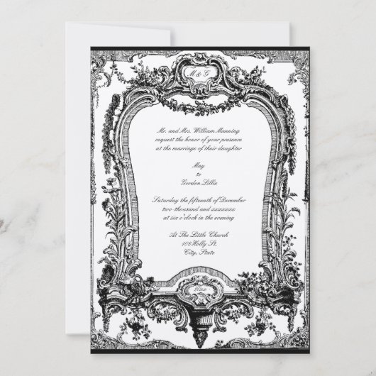 Floral, vruchten, vogelbarokje, Lijst bruiloft Kaart (Voorkant)