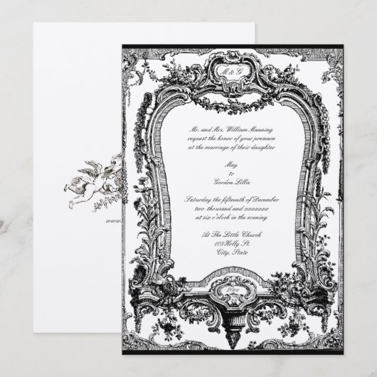 Floral, vruchten, vogelbarokje, Lijst bruiloft Kaart (Voorkant / Achterkant)