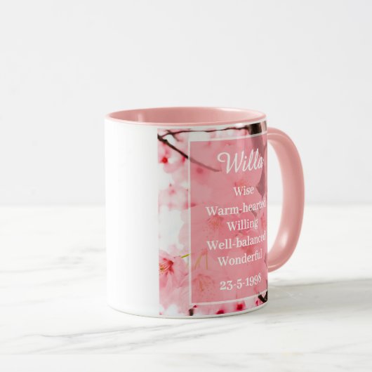 Floral W Initial Mug | Personalized Name & Traits Mok (Voorkant rechts)