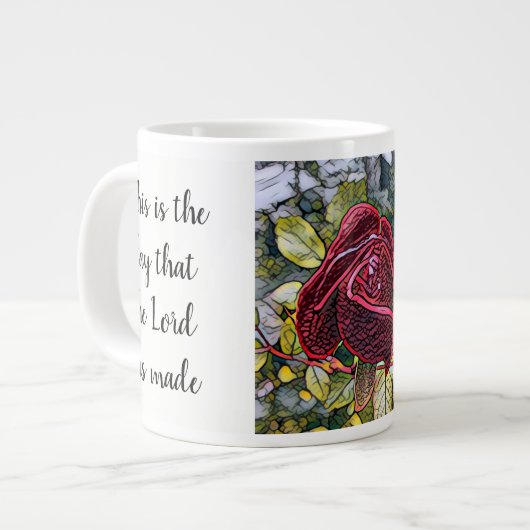 Floral w/ Scripture Verse, "Glas in lood" Roos Grote Koffiekop (Links)
