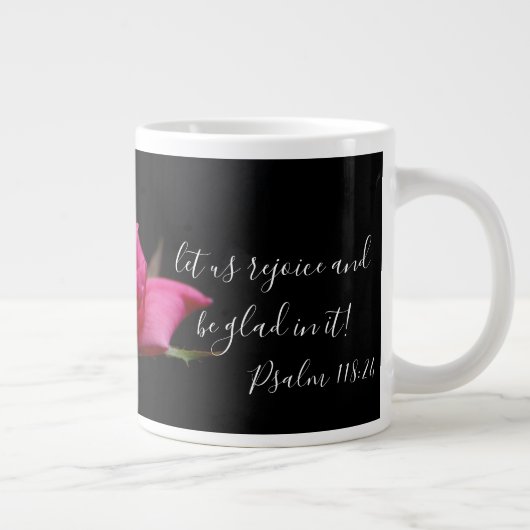 Floral w/Verse; rode rozenbloesem, psalm 118:24 Grote Koffiekop (Rechts)