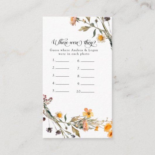 Floral Waar waren ze? Vrijgezellenfeest Game Kaart (Voorkant)